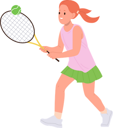Cute little girl playing big tennis  Illustration