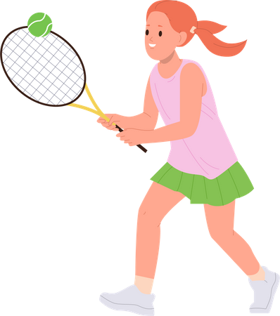 Cute little girl playing big tennis  Illustration