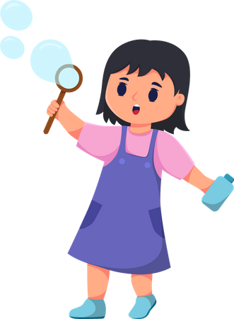 Cute Little Girl Playing Soap Bubble  Illustration