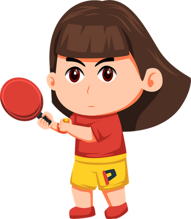 Cute Little girl playing table tennis  Illustration