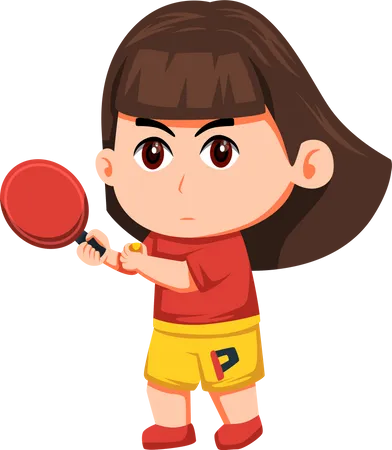 Cute Little girl playing table tennis  Illustration
