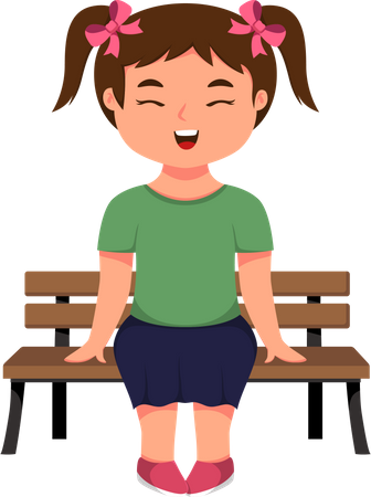 Cute Little Girl Sitting on bench  Illustration