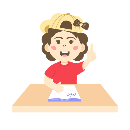 Cute little girl studying english while raising finger up  Illustration