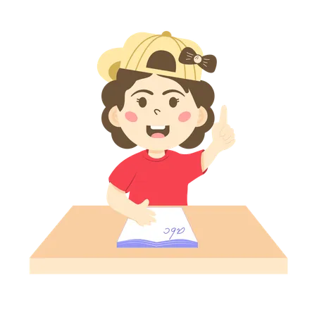 Cute little girl studying english while raising finger up  Illustration