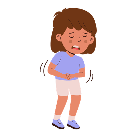 Cute little girl suffering from stomach ache  Illustration