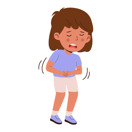 Cute little girl suffering from stomach ache  Illustration