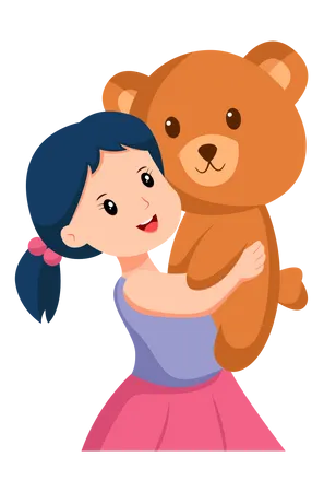 Cute Little Girl With Big Doll  Illustration