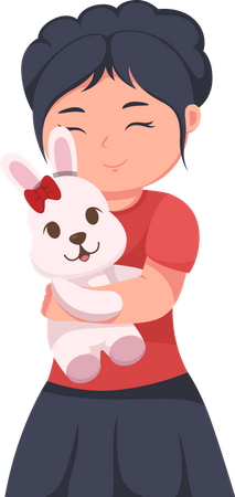 Cute Little Girl with Bunny  Illustration