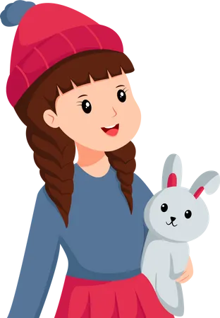 Cute Little Girl with Rabbit  Illustration