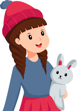 Cute Little Girl with Rabbit  Illustration