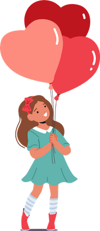 Cute Little Girls with Heart Shaped Balloons Bunch  Illustration