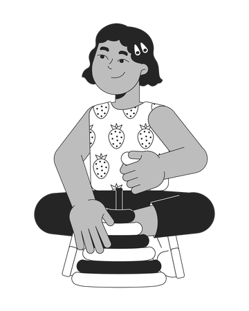 Cute little hispanic girl playing with pyramid  Illustration