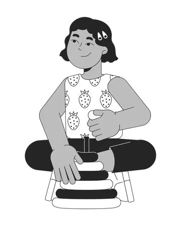 Cute little hispanic girl playing with pyramid  Illustration