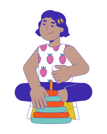 Cute little hispanic girl playing with pyramid  Illustration