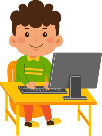 Cute little kid boy use computer  Illustration