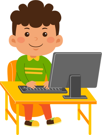 Cute little kid boy use computer  Illustration