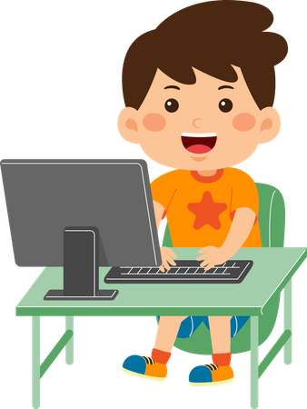 Cute little kid boy use computer  Illustration