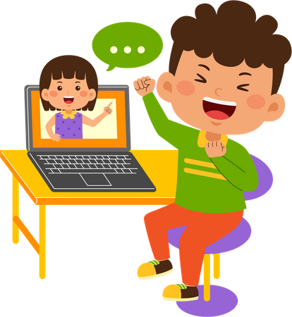 Cute little kid boy use laptop 07  Illustration