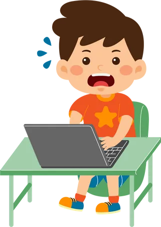 Cute little kid boy use laptop  Illustration