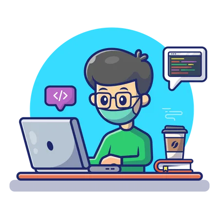 Cute little kid coding on laptop  Illustration