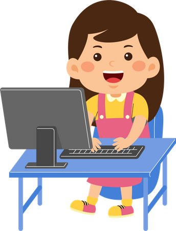 Cute little kid girl use computer  Illustration