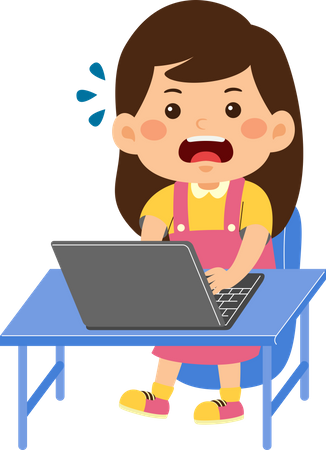 Cute little kid girl use laptop  Illustration