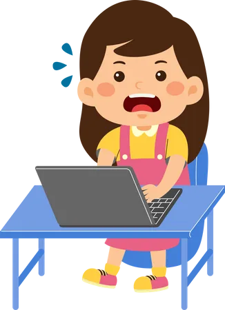 Cute little kid girl use laptop  Illustration