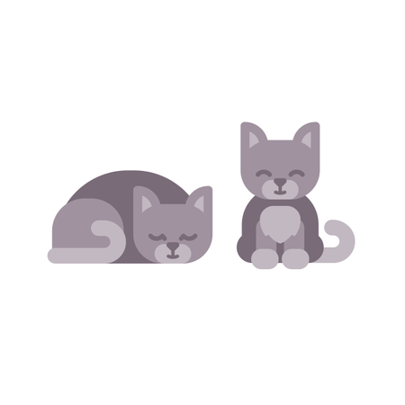 Cute Little Kitten Sleeping And Sitting Illustration