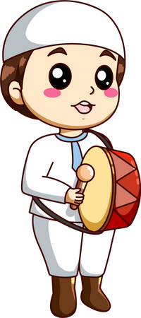 Cute Little Muslim Boy playing drum Illustration