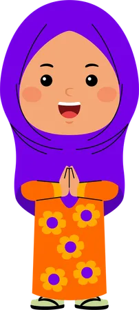 Cute little muslim girl standing and praying  Illustration