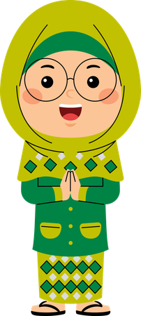 Cute little muslim girl standing and praying  Illustration