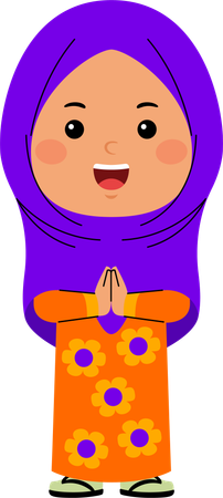 Cute little muslim girl standing and praying  Illustration