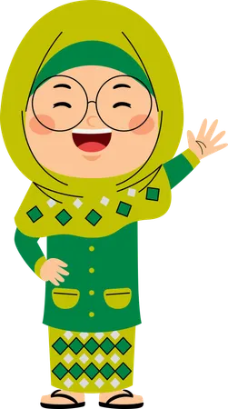 Cute little muslim girl waving hand  Illustration