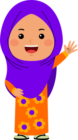 Cute little muslim girl waving hand  Illustration
