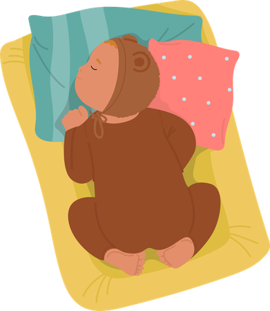 Cute lovely little newborn baby sleeping enjoying sweet dreams lying in bed  Illustration