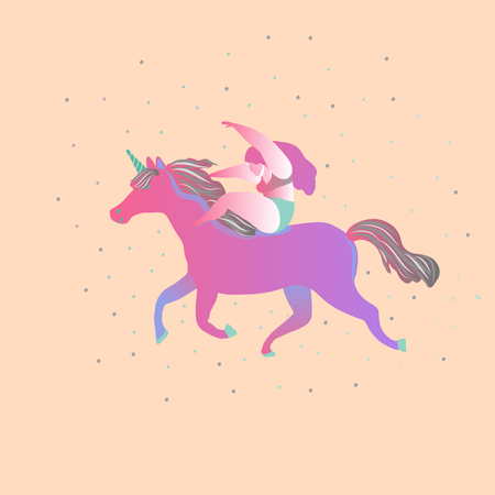 Cute magic Unicorns on a floral background  Illustration