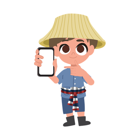 Cute Male Farmer With Smartphone  Illustration