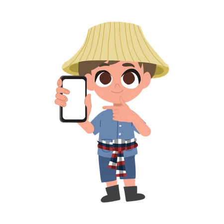 Cute Male Farmer With Smartphone  Illustration