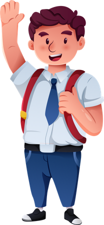 Cute Male Student waiving hand  Illustration