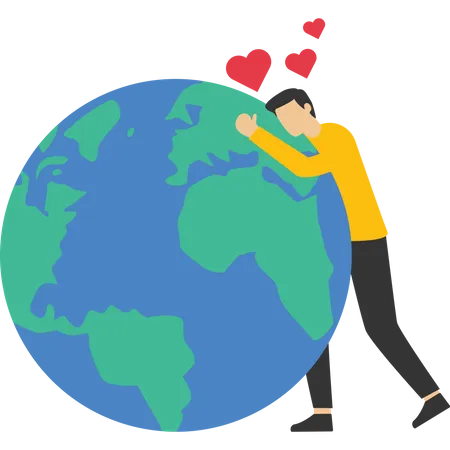 Cute man hug globe  Illustration