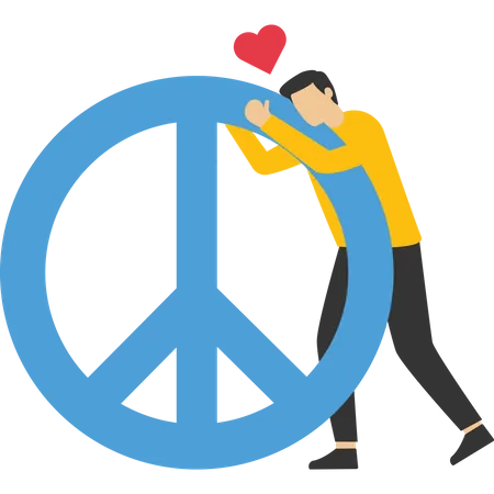 Cute man hug peace sign  イラスト