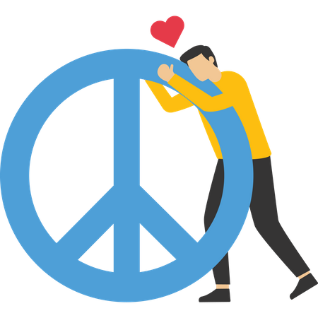 Cute man hug peace sign  Illustration