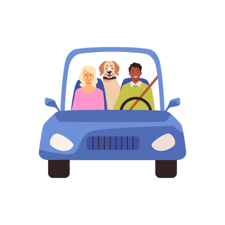Cute married couple and their dog going on ride  Illustration