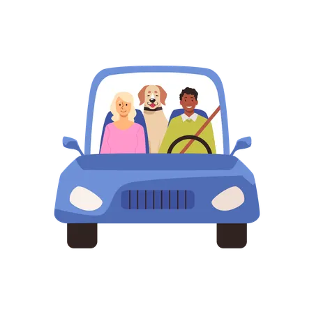 Cute married couple and their dog going on ride  Illustration