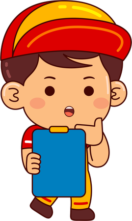 Cute mechanic boy holding notepad  Illustration