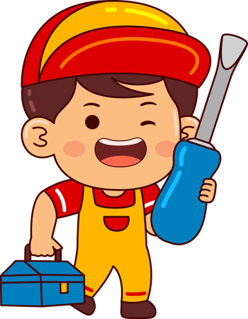 Cute mechanic boy with screwdriver  イラスト