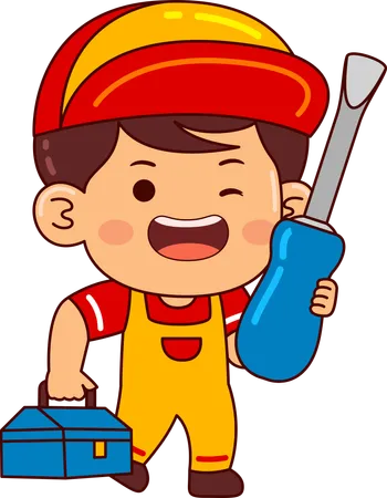 Cute mechanic boy with screwdriver  イラスト