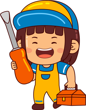 Cute mechanic girl holding screwdriver  Illustration