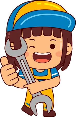 Cute mechanic girl with wrench  일러스트레이션