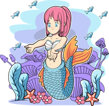Cute mermaid getting hug  Illustration